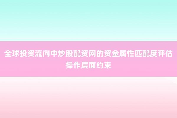 全球投资流向中炒股配资网的资金属性匹配度评估操作层面约束