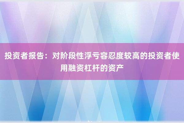 投资者报告：对阶段性浮亏容忍度较高的投资者使用融资杠杆的资产