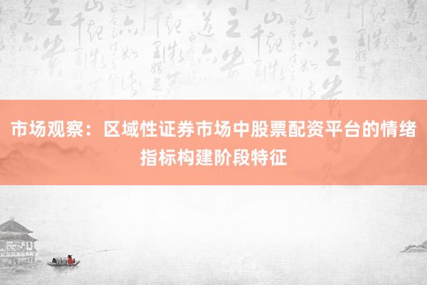 市场观察：区域性证券市场中股票配资平台的情绪指标构建阶段特征